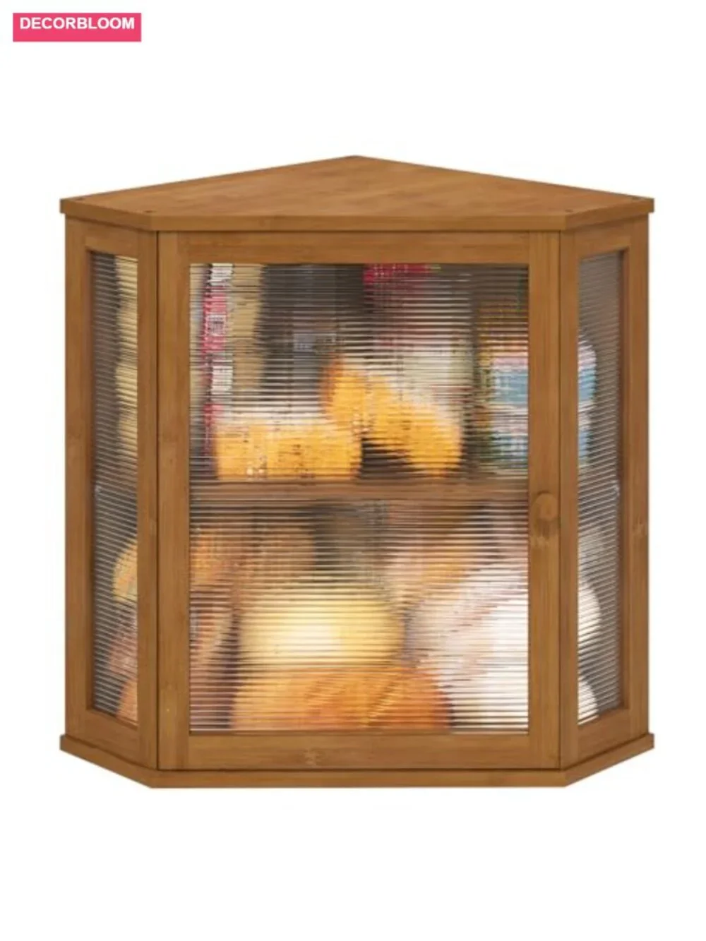 Large Capacity Bamboo Wood Bread Box, Corner Storage with Acrylic Wavy Door